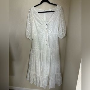 White cotton eyelet dress with puff sleeves